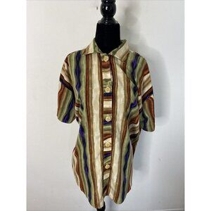 Barbara Gerwit Woman L Button Down Blouse Striped Shirt Top Relaxed